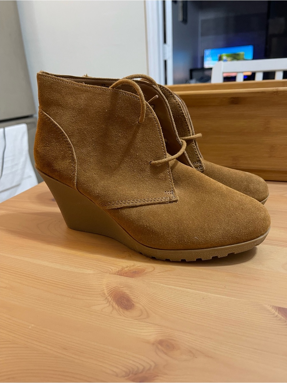 Merona Tan Suede Lace-Up Wedge Ankle Boots